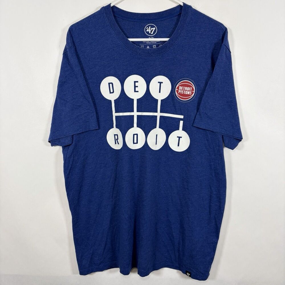 Detroit Pistons ‘47 Brand T Shirt Mens Size XL Blue Gear Shifter Logo Graphic